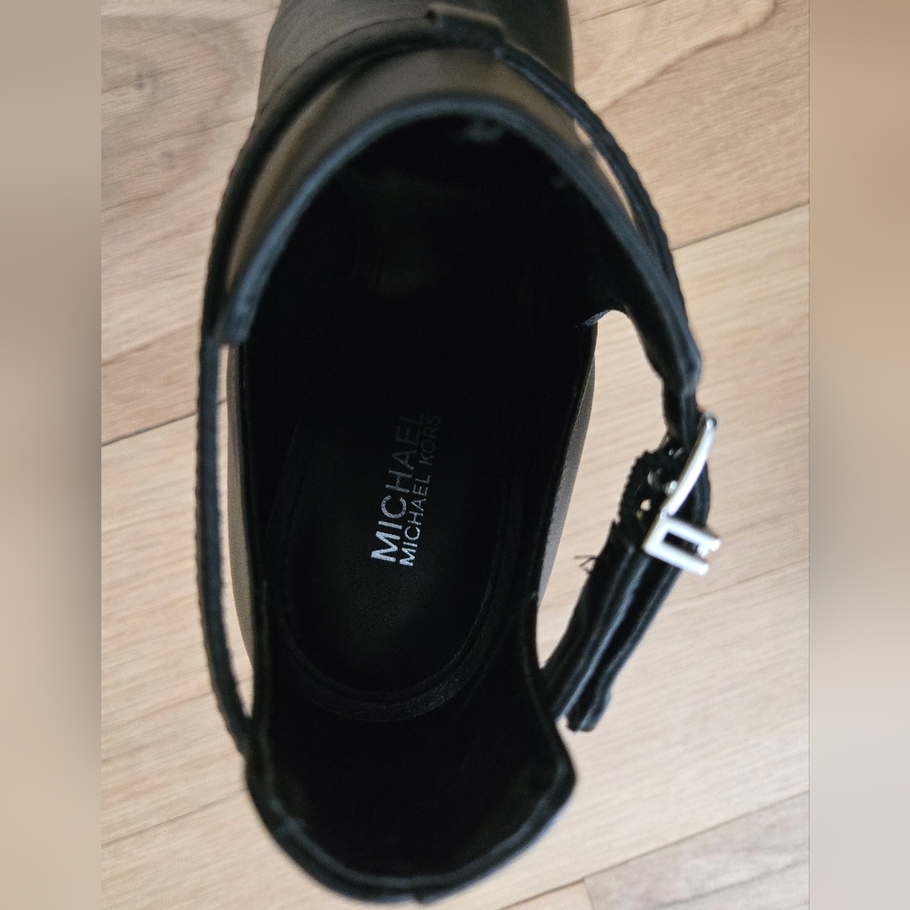 Michael Kors Black Leather Lawson Ankle Booties with Buckle - Picture 7 of 10